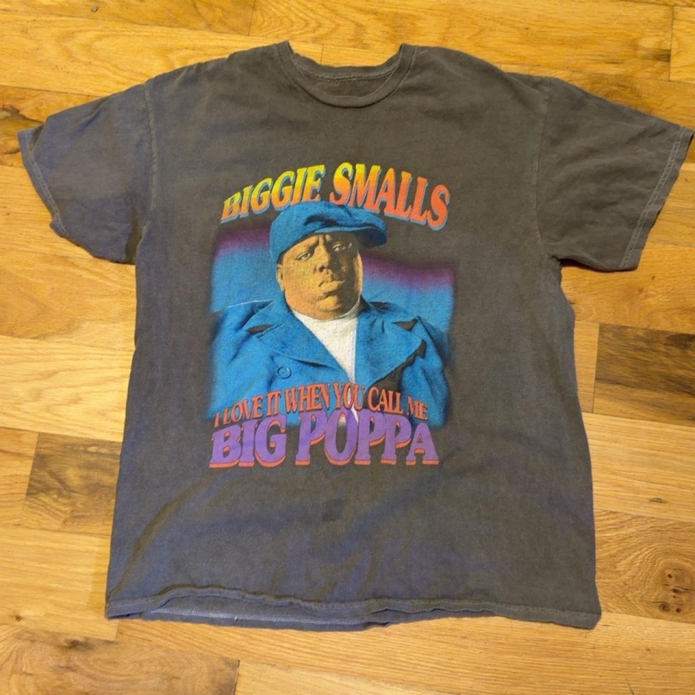 Notorious B.I.G. Biggie Smalls Big Poppa Graphic Tee Washed Black S/M 00086